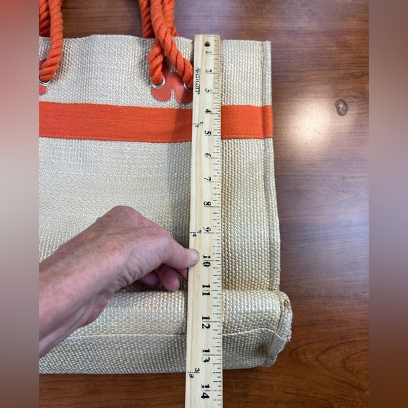 Escada Ivory Tote with Orange Trim and Handles - Picture 11 of 15